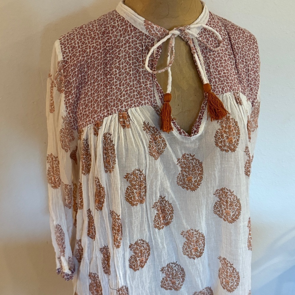 Roberta Roller Rabbit sz S rust Red and White Tunic 100% cotton good condition